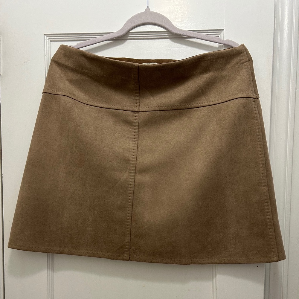 Max Studio beige faux suede (microfiber) a-line mini skirt XL